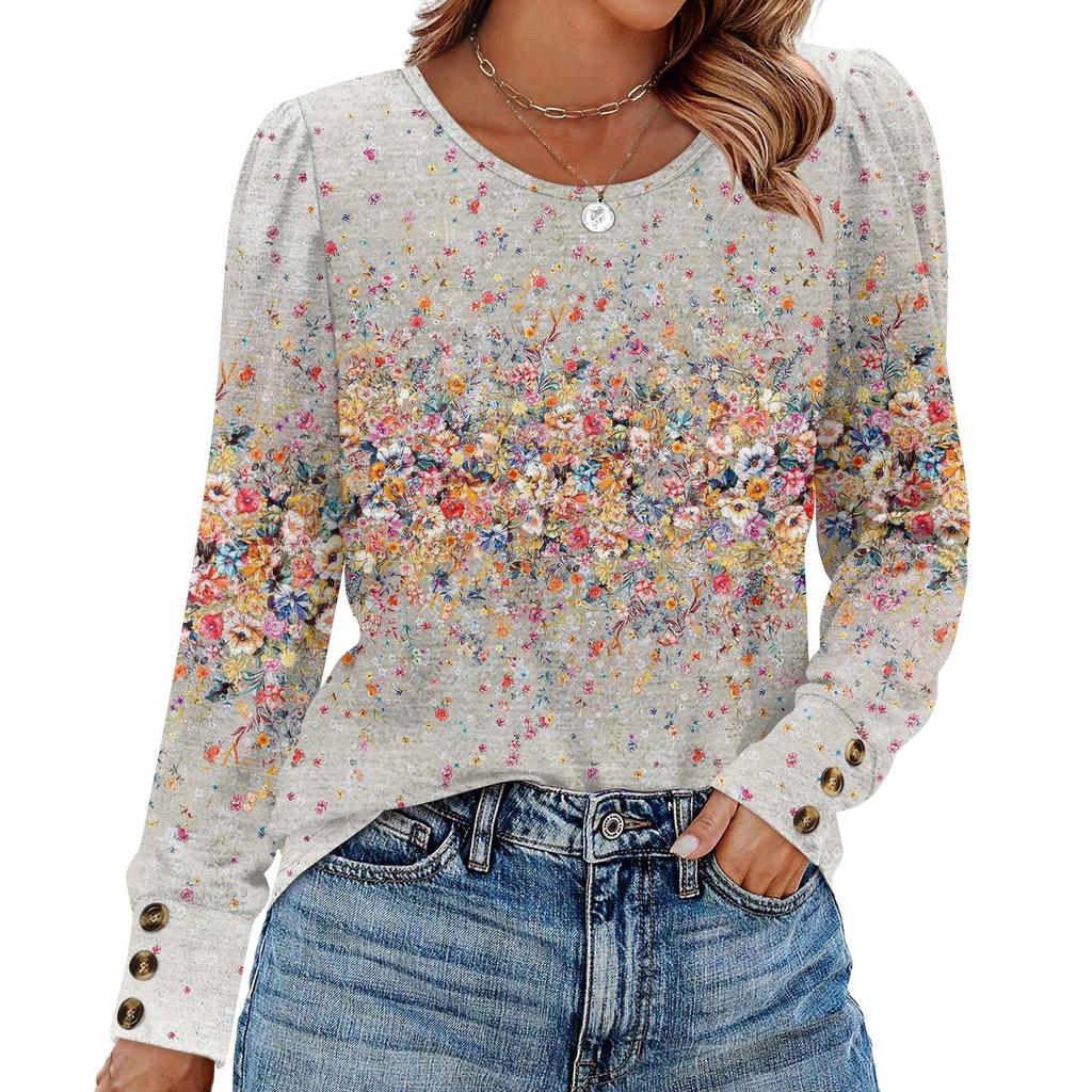 Women's Retro Printed Fashionable Long-sleeved Top