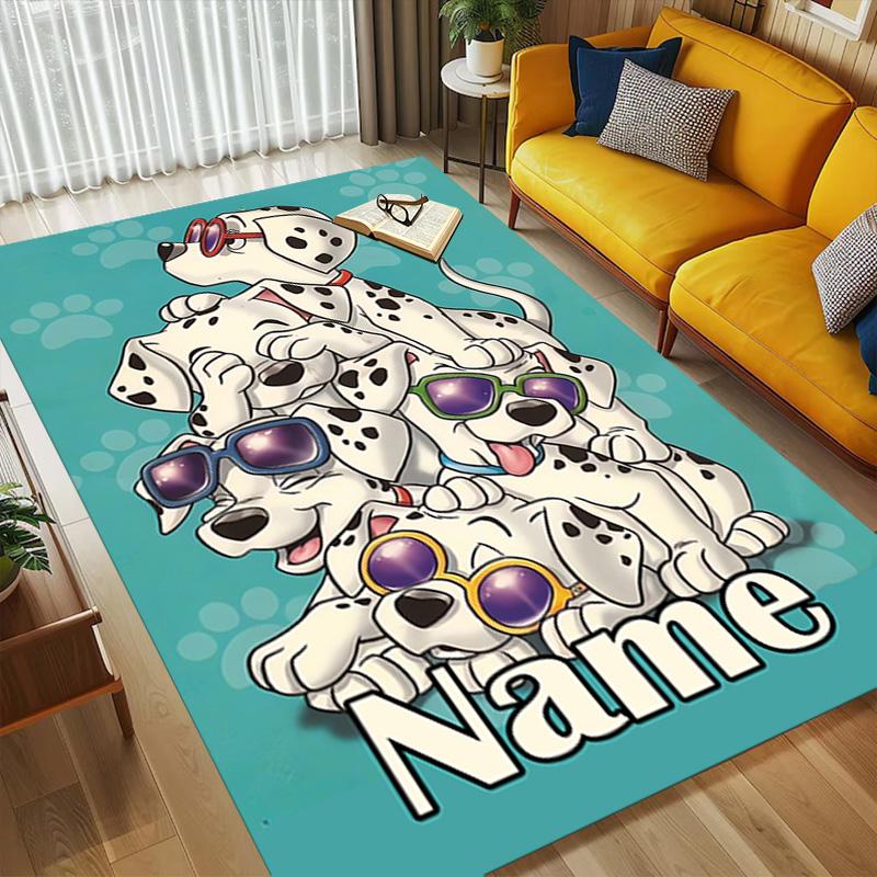 Personalized Name Dalmatian Pile Living Room Non-Slip Area Rug Soft Carpet for Bedroom Kids Playroom Sofa Office Home Decor Doormat