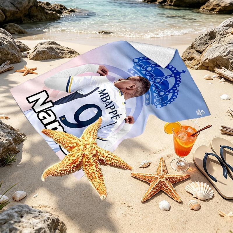 Custom Name Personalized Kylian Mbappe Print Beach Towel, for Trip Camping Beach Party Home Decor, Birthday Gift for Family & Friends