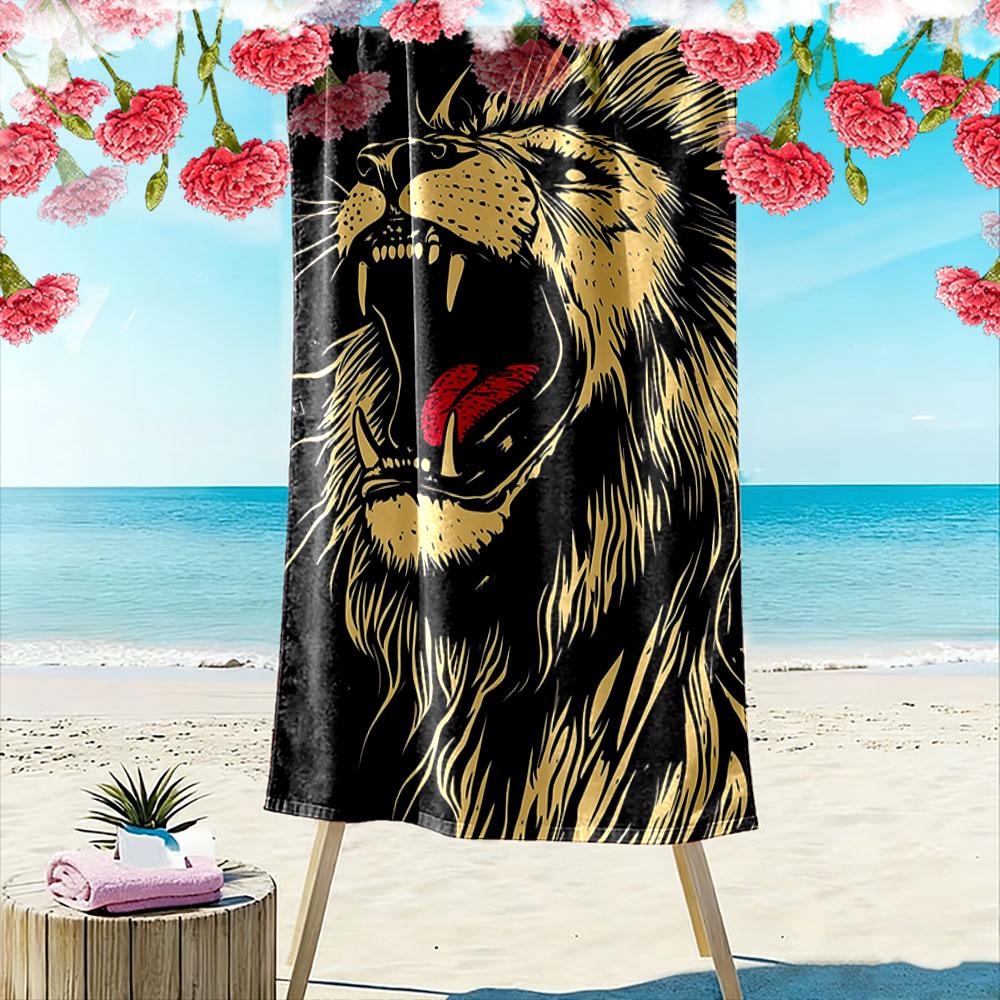 Majestic roaring lion Print beach towel, quick drying, suitable for travel, outdoor sports, jogging, the beach and swimming, gift