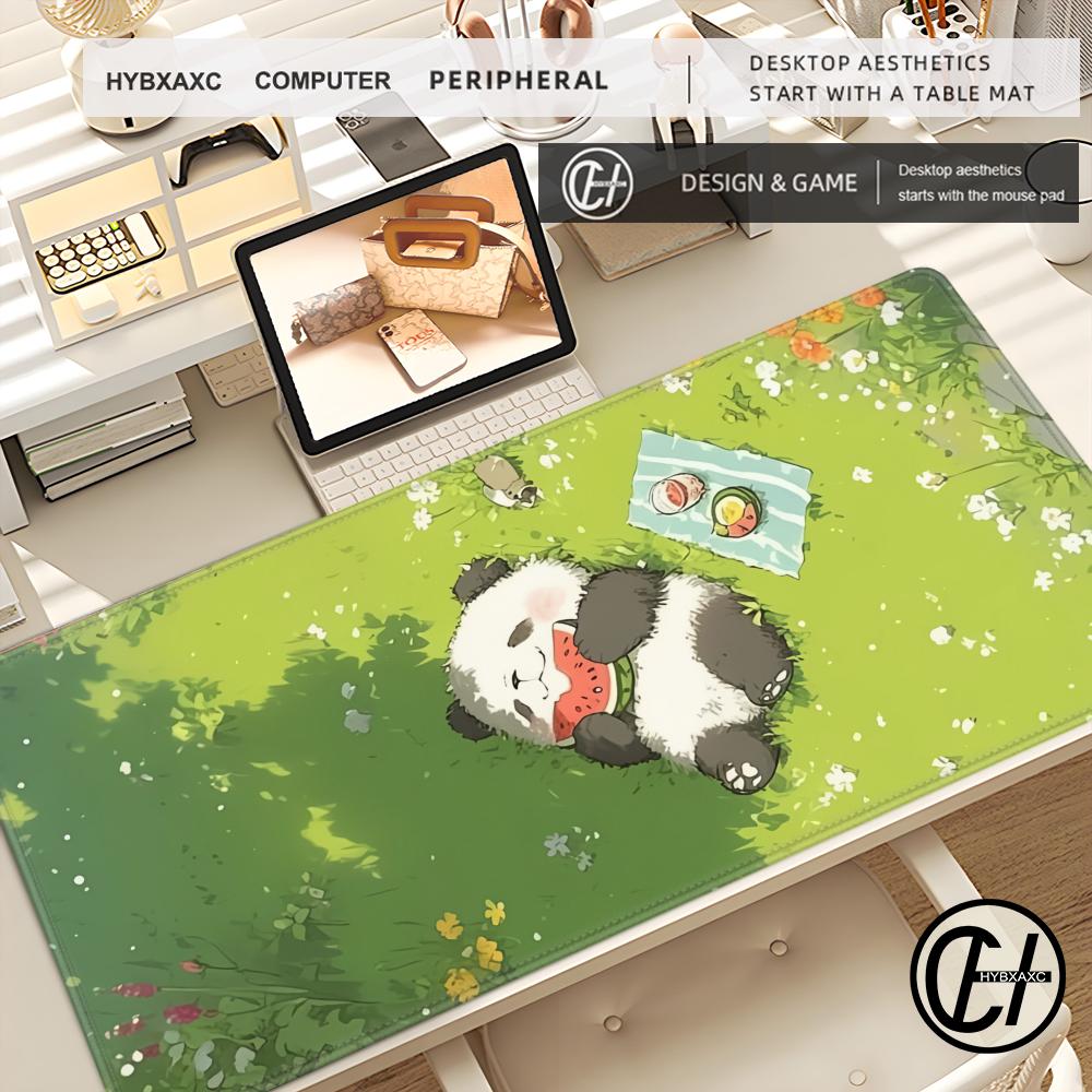 HYBXAXC Cartoon Cute Panda Mouse Pad Large E-sport Desk Pad Natural Rubber Anti-Slip Deskpad Gift for Girlfriend Boyfriend Teens