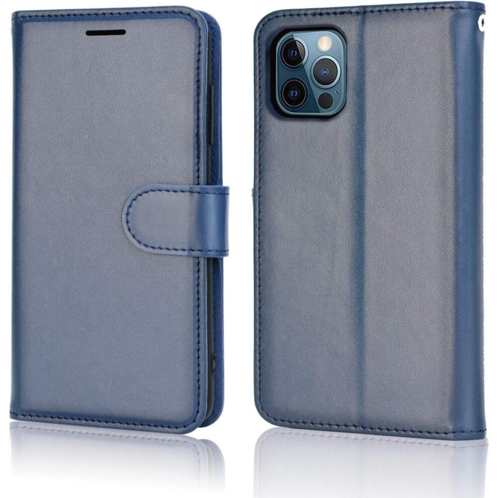 (Blue) iPhone 12 Pro Max PU Leather Wallet Case, Flip Protective Case Cover with Wallet Card Holder, Stand and Wrist Strap with Magnetic Closure