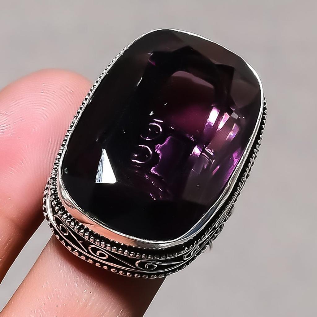 African Amethyst Gemstone Vintage Adjustable Ring Statement Handmade Jewelry