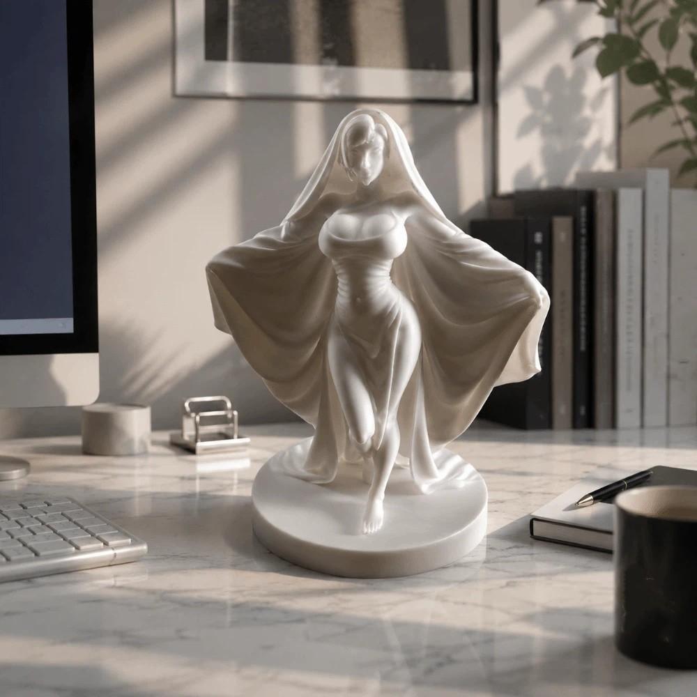 Luminous Goddess Figure 3D Printed Deity Sculpture Unique Cloak Woman Statue Tabletop Display