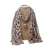 Leopard Print Chiffon Scarf with Leopard Head Pearl Pendant, Women's 2-in-1 Scarf Necklace Fashion Accessory