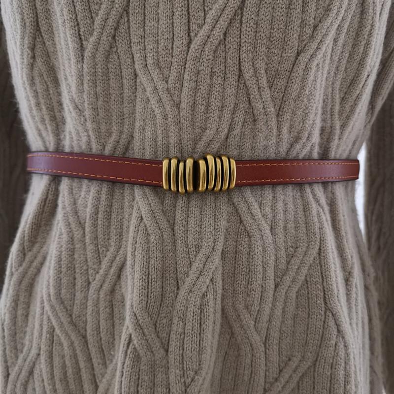 Кожаный пояс на талию для летней моды, тонкий из натуральной кожи с золотой пряжкой