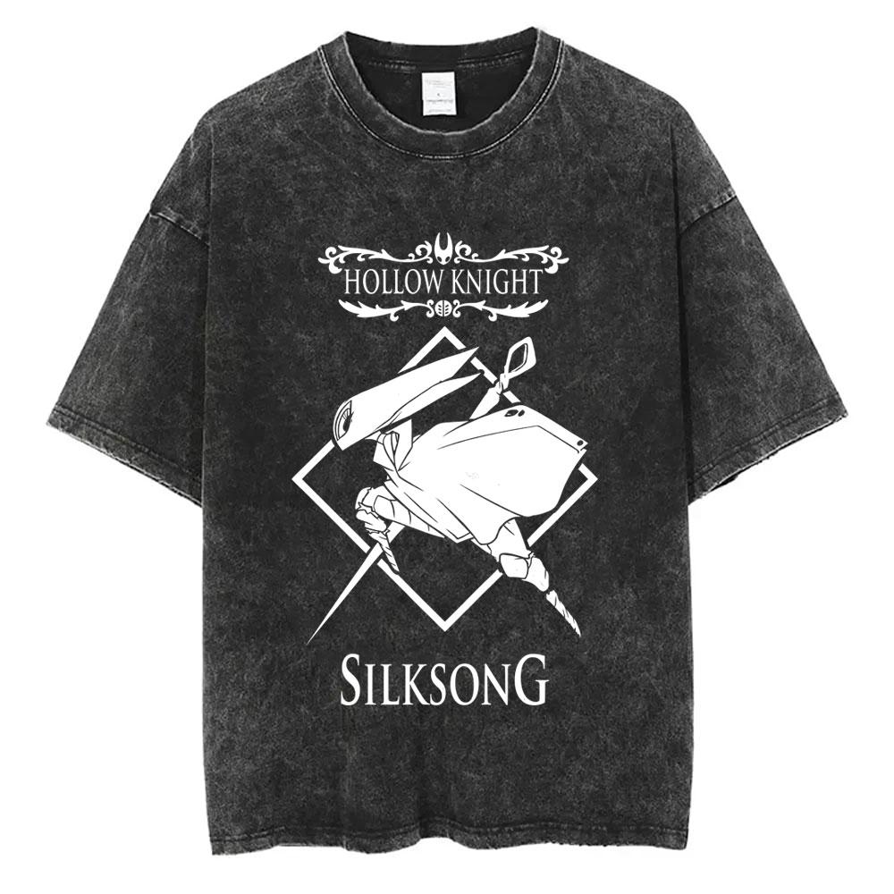 Washed Vintage Game Hollow Knight Merch Tshirt Men Women Casual Oversized Cotton Tshirts Male Cosplay Cartoon Lover T Shirts