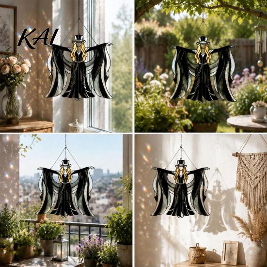Decorative Window Splicing Art Boho Dancing Lady Suncatcher, Stained Glass Acrylic Hanging Ornament, Mystical Gothic Vintage Woman Spinner for Indoor