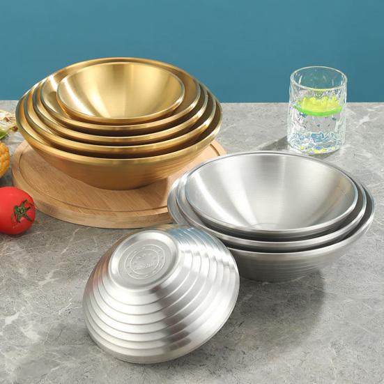 Креативная миска для супа из нержавеющей стали в корейском стиле, золотистая, серебряная чаша для фруктового салата, однослойная домашняя посуда, кухонная утварь