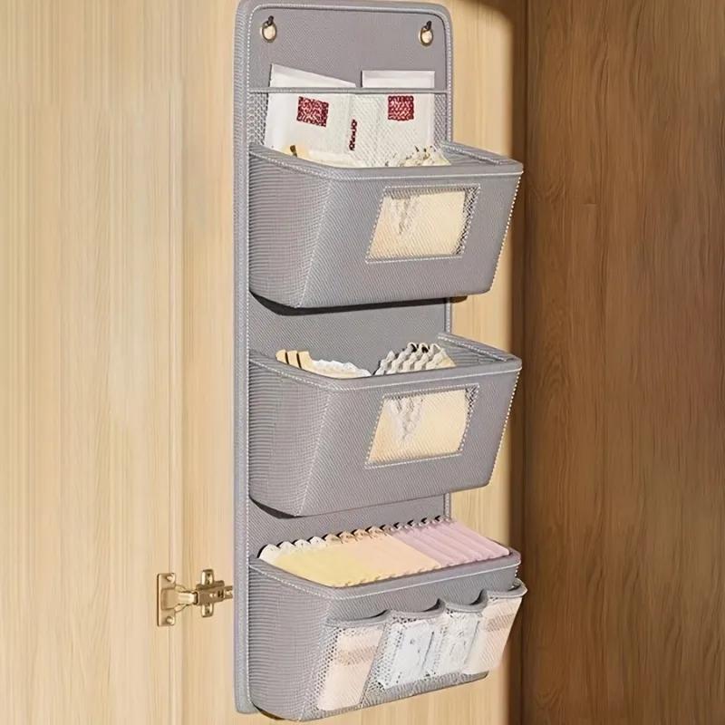 Multi-Functional Gray Wall-Mounted Storage Organizer – Multi-Pocket Hanging Bag with Viewing Windows&Hooks for Offices&Closets