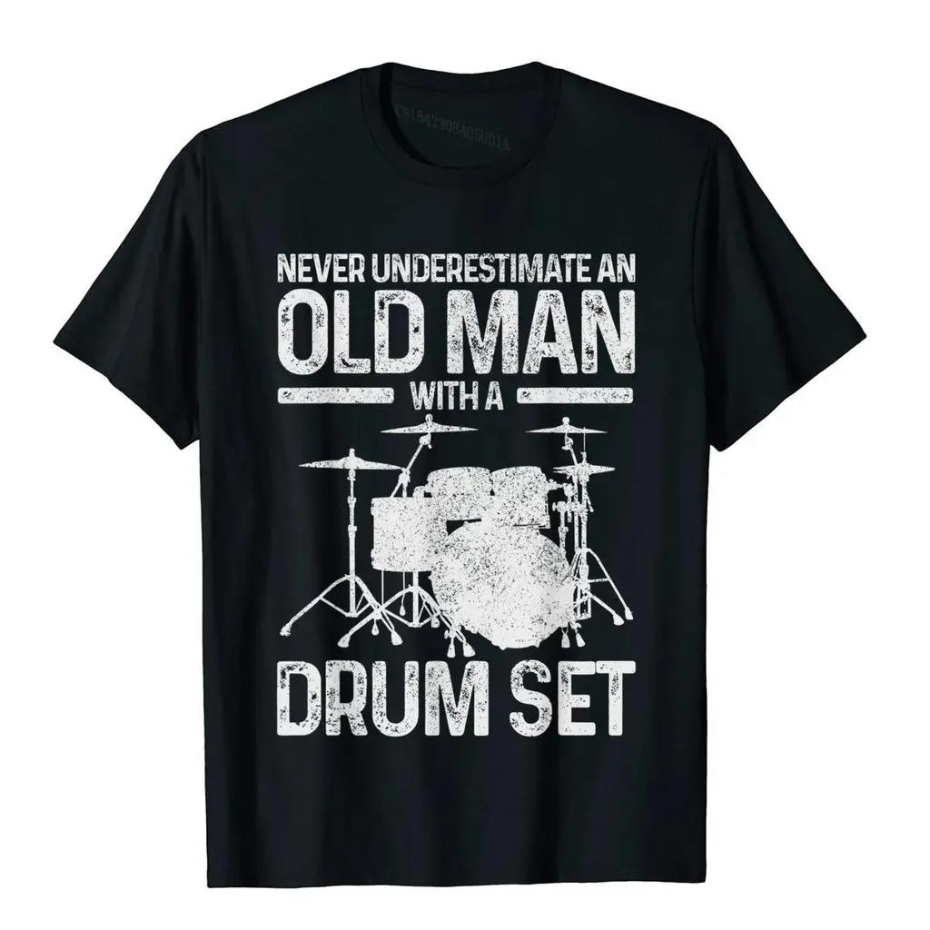 Fashionable Tops Shirts Funny Unisexs Drummer Never Underestimate An Old Unisex with A Drum Set TShirt Vintage Graphic T Shirts