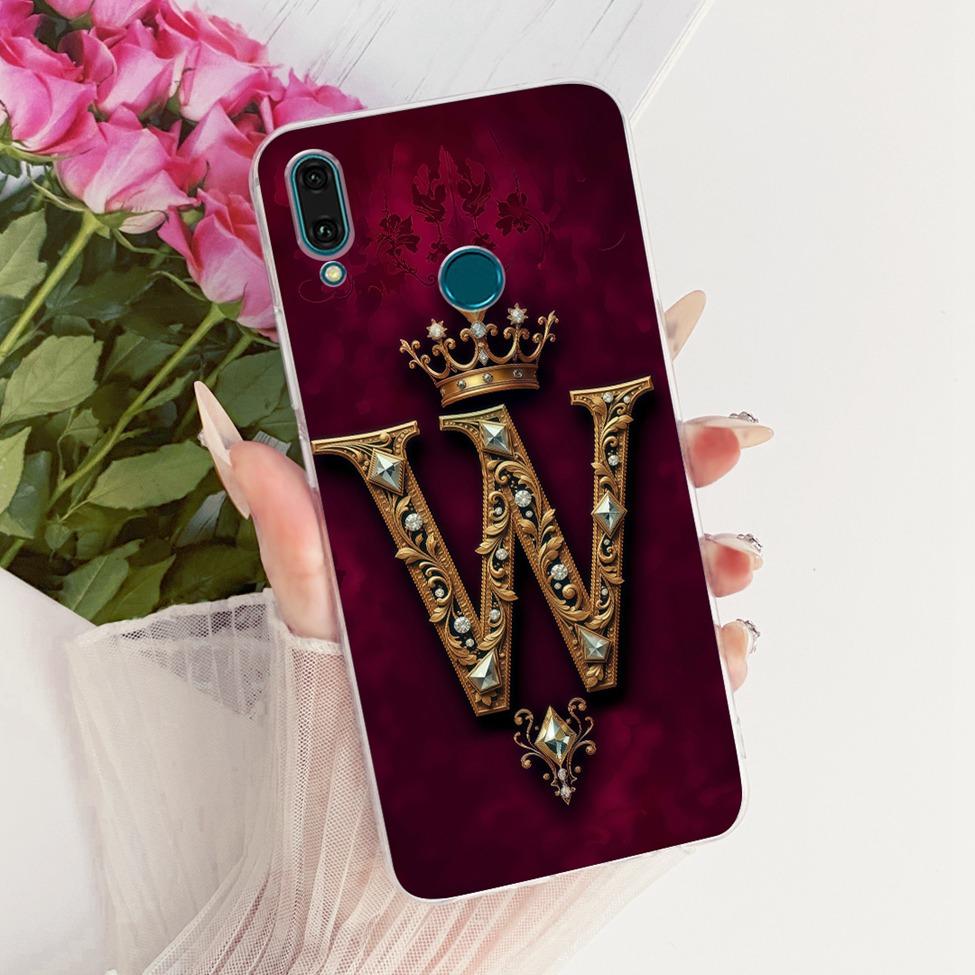 Прозрачный чехол для Huawei Y9 2019, роскошная корона, буквы от A до Z, 2D-рисунок, мягкий корпус для Huawei Y9 2019 JKM-LX1 JKM-LX2 JKM-LX3