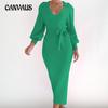 Autumn and Winter Women's Sweater Dresses Medium Long Sweater Dress Elegant Long Sleeve V-Neck Sexy Knit Tight Lace-up Dresses