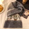 Winter blended knitted scarf women's Fair Island style jacquard coffee color Korean atmosphere warm wool scarf