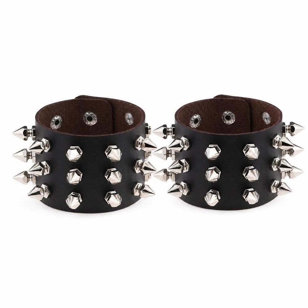 2pcs/set Adjustable Punk Goth Bracelet Wide PU Leather Bangle Leopard Wristband Harajuku