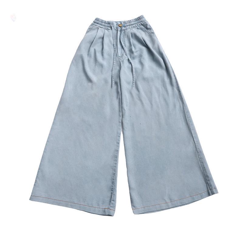 Girls' 2026 Summer Tencel Wide-Leg Drawstring Pants with Elastic Waist for Medium & Large Children