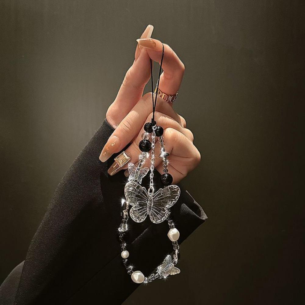 Luxury Clear Bead Phone Strap Y2K Bowknot Wrist Short Rope Phone Bag Accessories