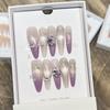 Pure Hand-wearing Armor High-end Purple French Cat Eye Flash Zircon Crushed Diamond Nail Art Fake Nail
