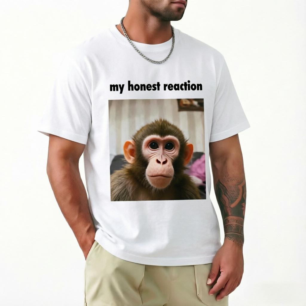 Funny Monkey My Honest Reaction Graphic TShirt 100 Cotton Breathable Unisex Black Oversized Tee Casual Top