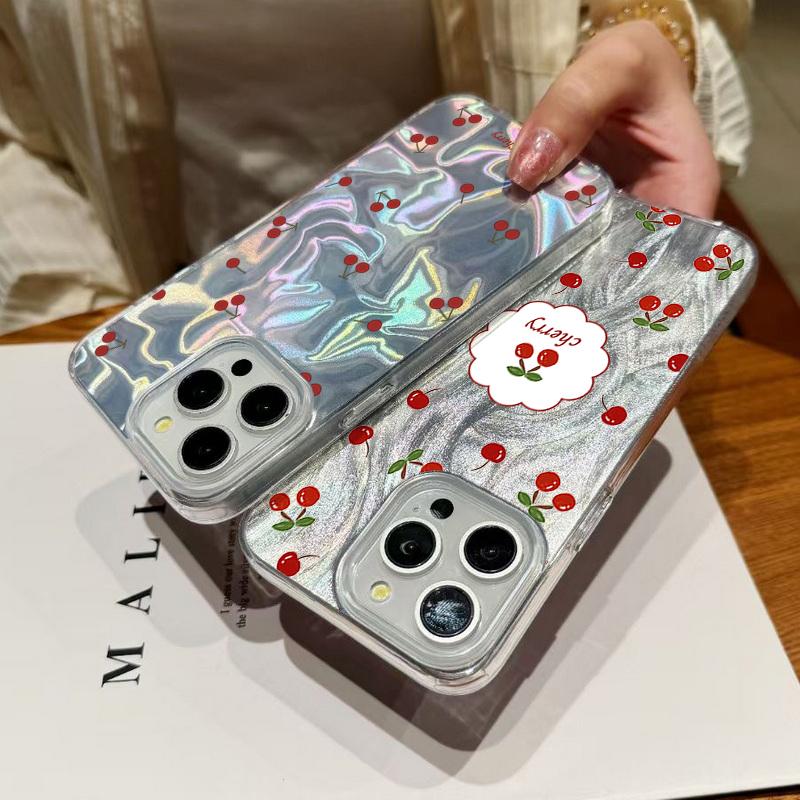 Роскошный блестящий чехол с принтом вишни для iPhone 16 Pro Max 15 Pro 14 13 12 11, гибридный TPU PC, прозрачный, ударопрочный, тонкий чехол для телефона