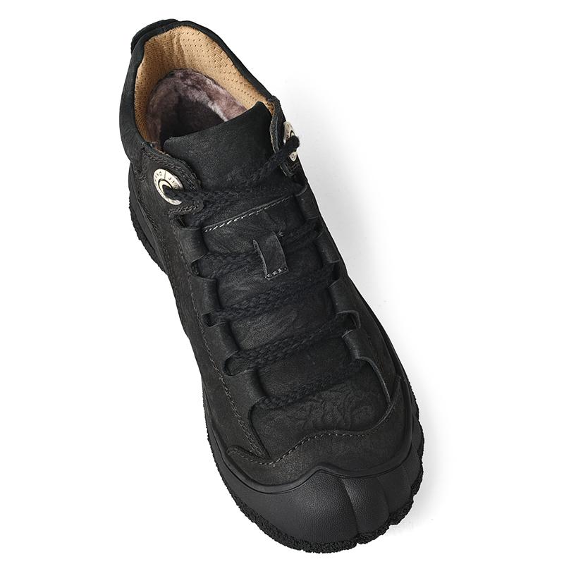 Men's Hiking Leather Boots High Top Plush Outdoor Cotton Shoes Large Size 39-46