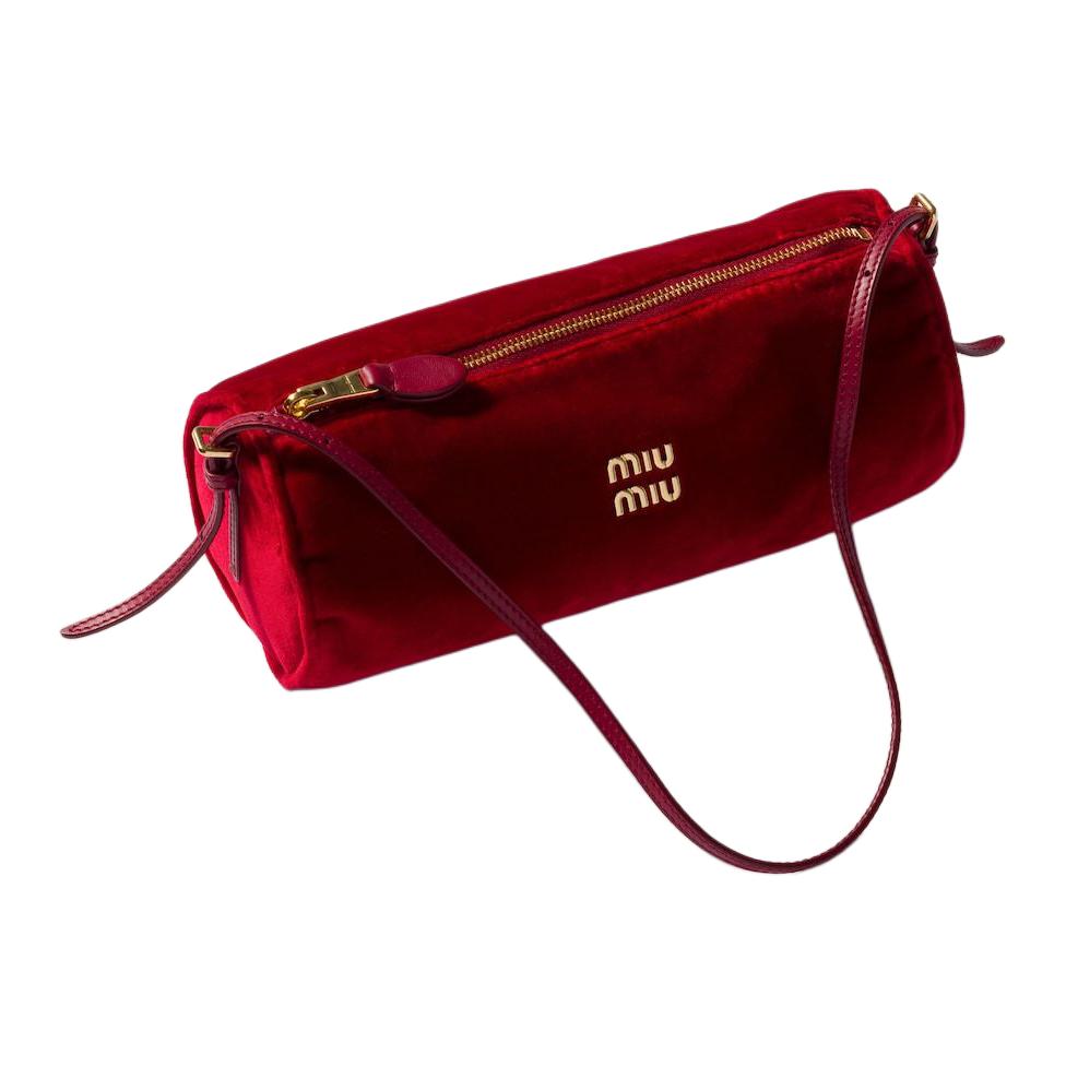 Miu Miu Metal Logo Minimalist Outline Velvet Texture Cotton Tote Bag Small Women tote bags Red 5NE851_068_F0011