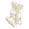 БЕСПЛАТНЫЙ АНГЕЛ Жемчужная двойная бабочка салфетка 18к натуральная элегантная и эффектная брошь брошь белый цвет брошь, застежка, булавка, покрытие, ракушка, жемчуг, милый,