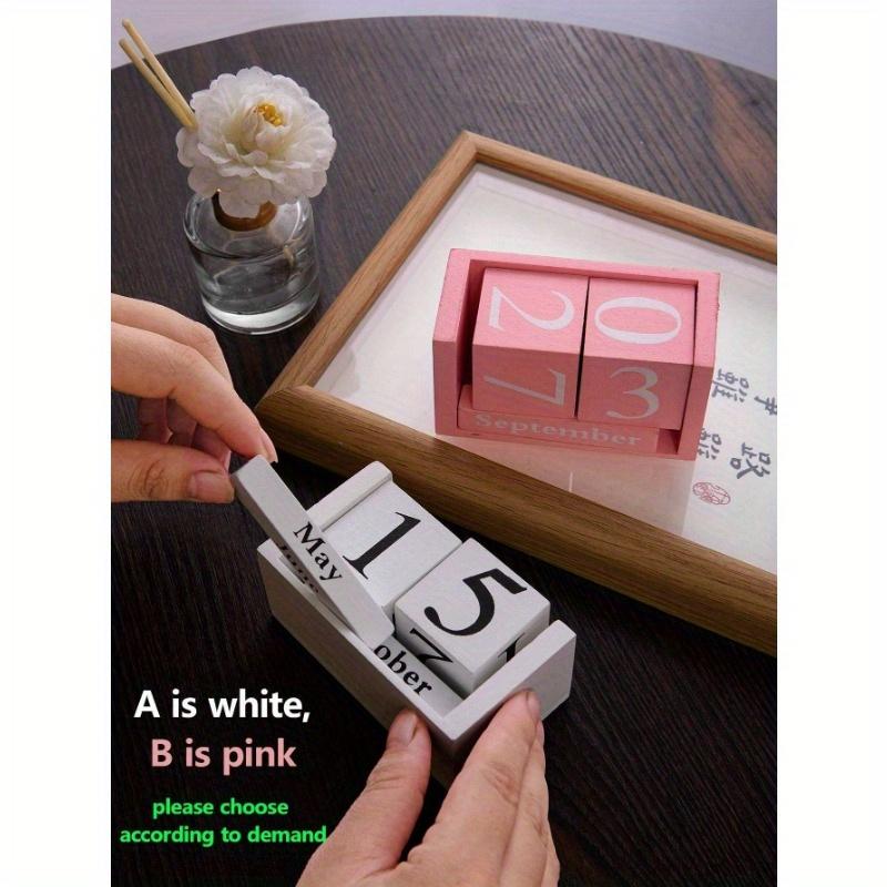 1pc Minimalist Pink & White Diy Wooden Calendar, Desktop Decorative Crafts For High-End Home Decoration Back To School, Back To School