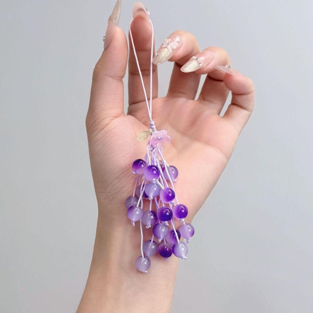 Zinc Zinc Alloy Crystal Grape Phone Chain Elegant Gradient Beads Woven Pendant Car Key Ornaments