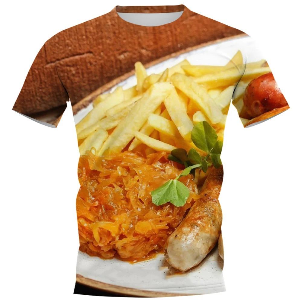 Delicious Food Fashionable Harajuku Style 3D Digital Printed Men's Round Neck Short Sleeved T-shirt