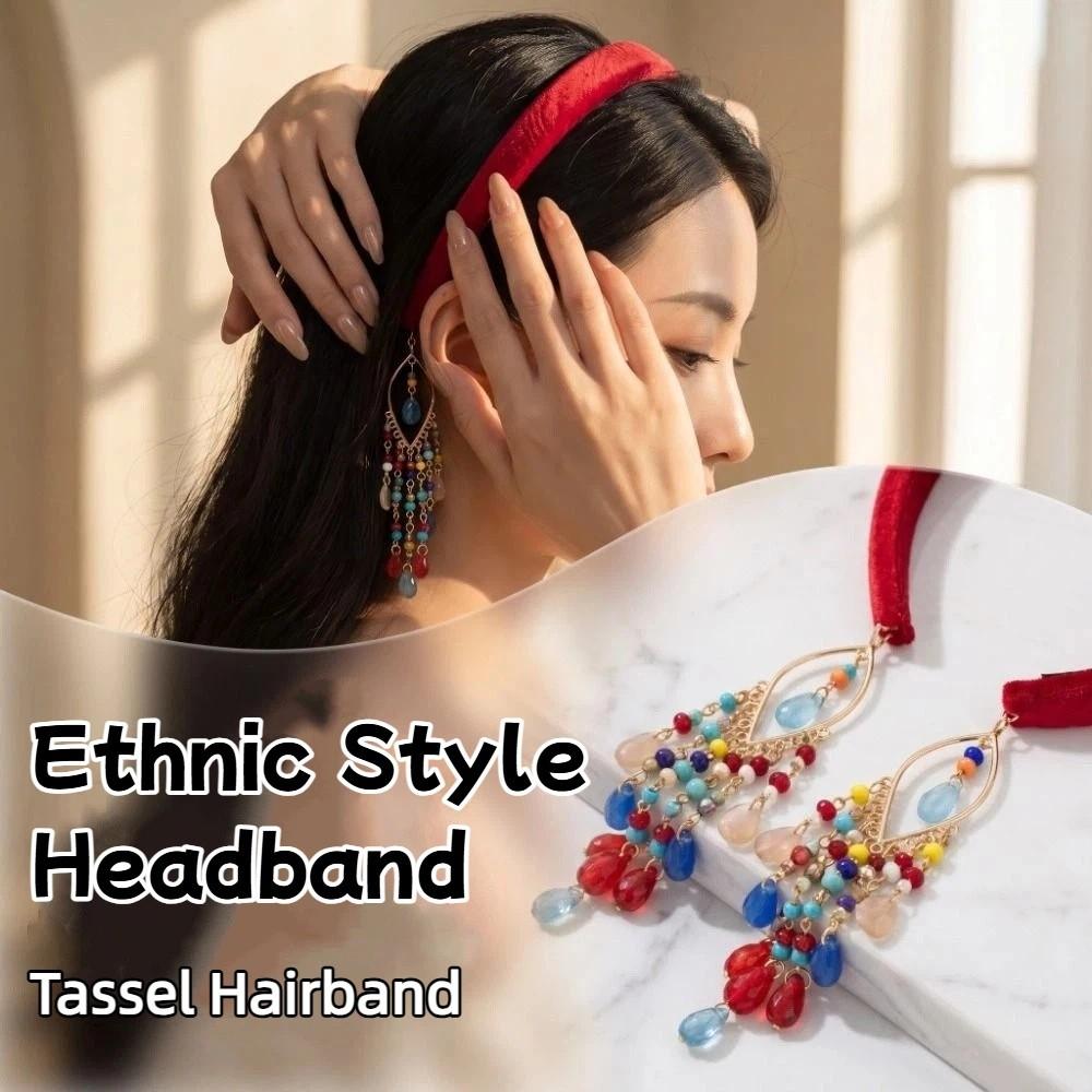 Handmade Red Tassel Hairband Elegant Headwear Tassel Pendant Hair Accessory Party Wear