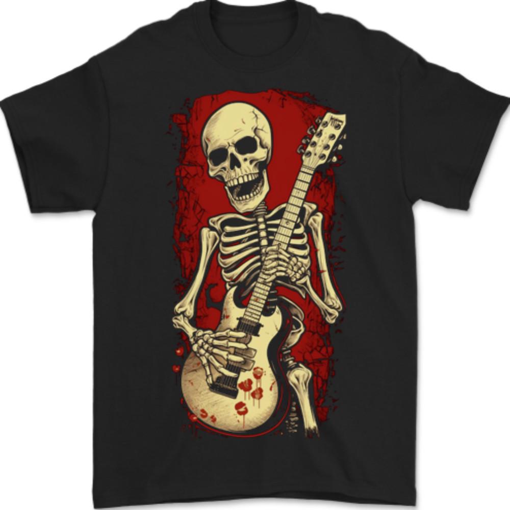 Guitar Playing Skeleton Rock Music Skull Unisexs TShirt 100 Cotton