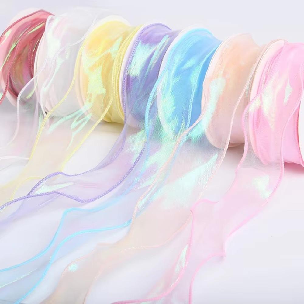 40MM Reflective Iridescent Wavy Edge Ribbon Gradient/Pleats/Magic/Gold Edge DIY Decor