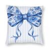 Chinoiserie Coquette Bow Striped Square Pillowcase Polyester Linen Velvet Printed Zip Decor Bed Cushion Cover
