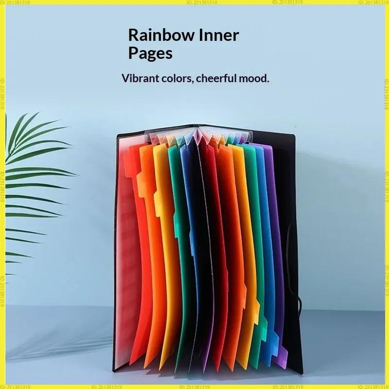 Rainbow Accordion Expanding File Folder 12 Pages Pp Material Elastic Band Closure Colorful Index Tabs Office School Organizer