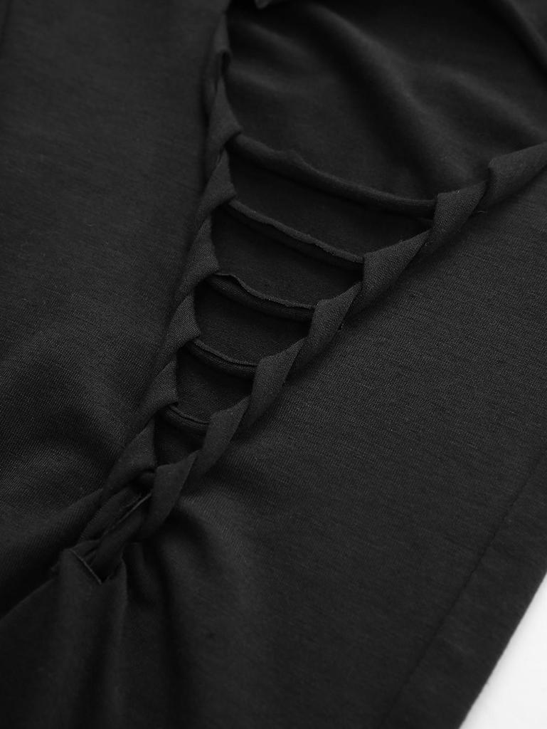 Rosegal Gothic Skulls Mesh PU Strap Buckle Grommet Cutout Skinny Pants