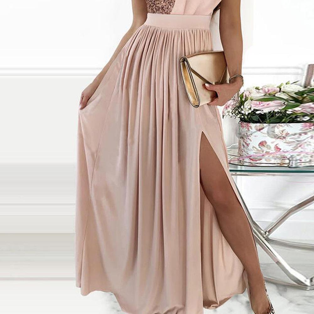 Y9338 летнее новое европейское и американское женское модное платье с темпераментом, комбинированное, без рукавов, с пайетками