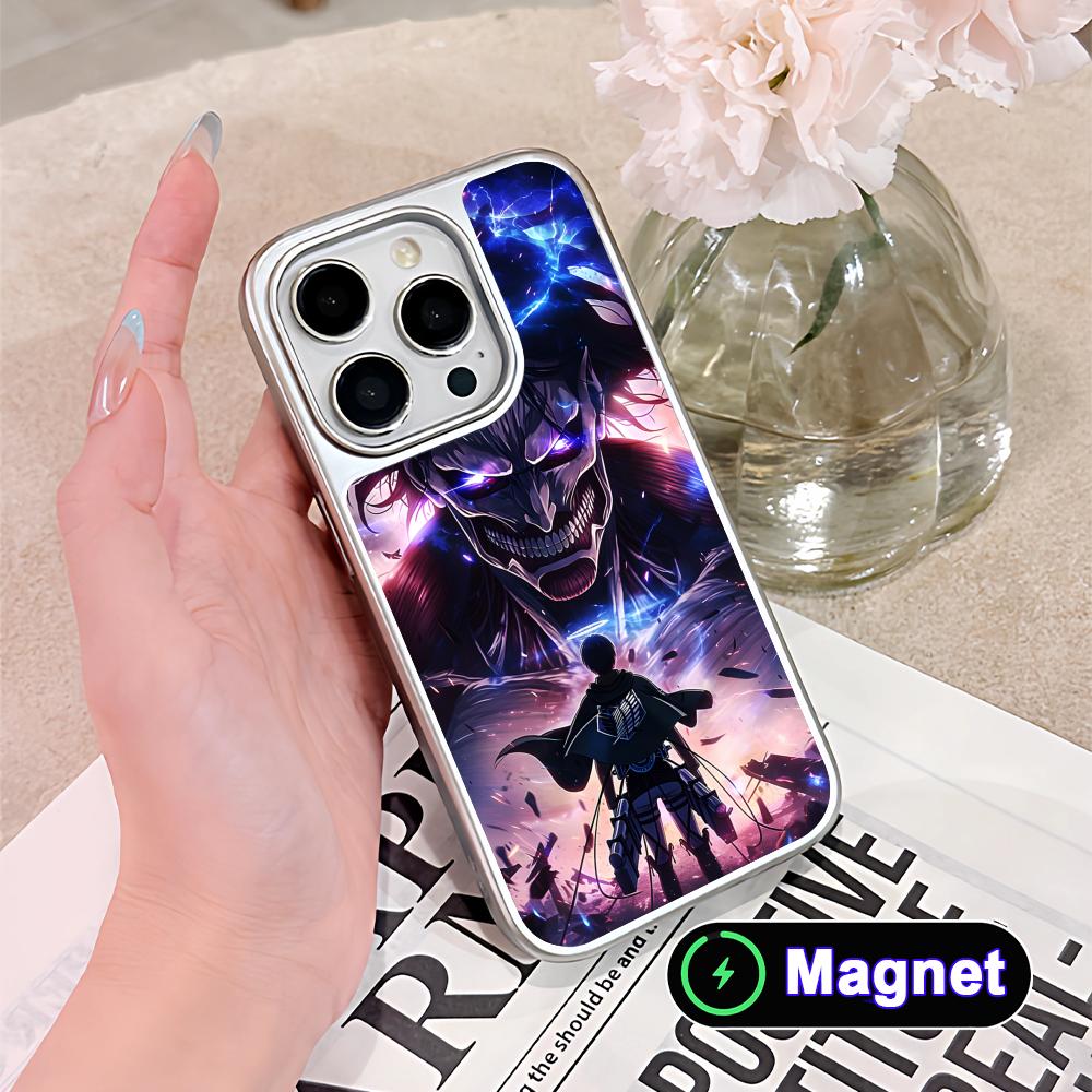 AOT Эрен Йегер Покрытие серебром Чехол для мобильного телефона Magsafe для iPhone 17 16 15 14 13 12 11 Air Pro Max Plus Цветная крышка