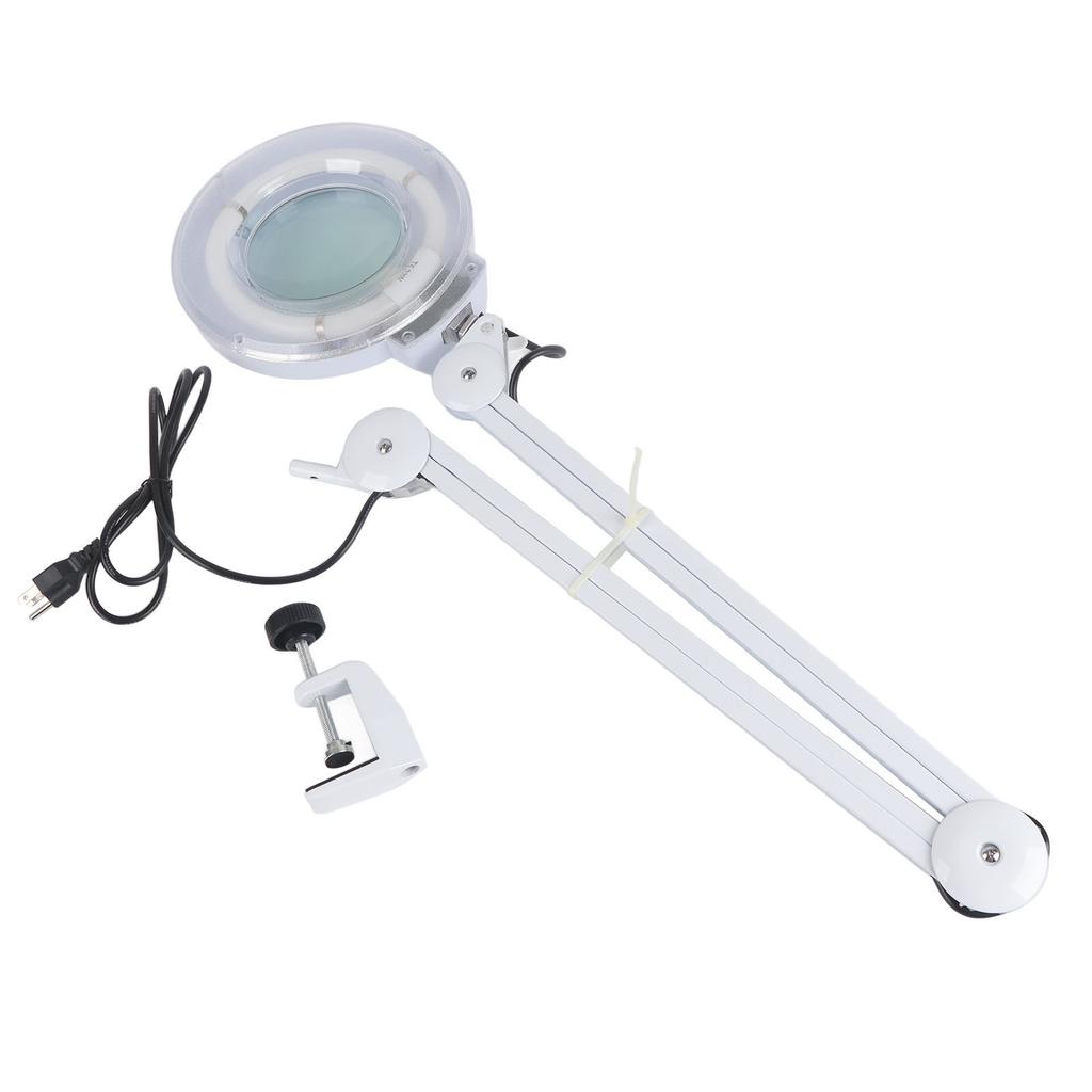 Hand‑free White Magnifying Glass With Light Magnifier Desk Lamp With Clamp And Base Holder