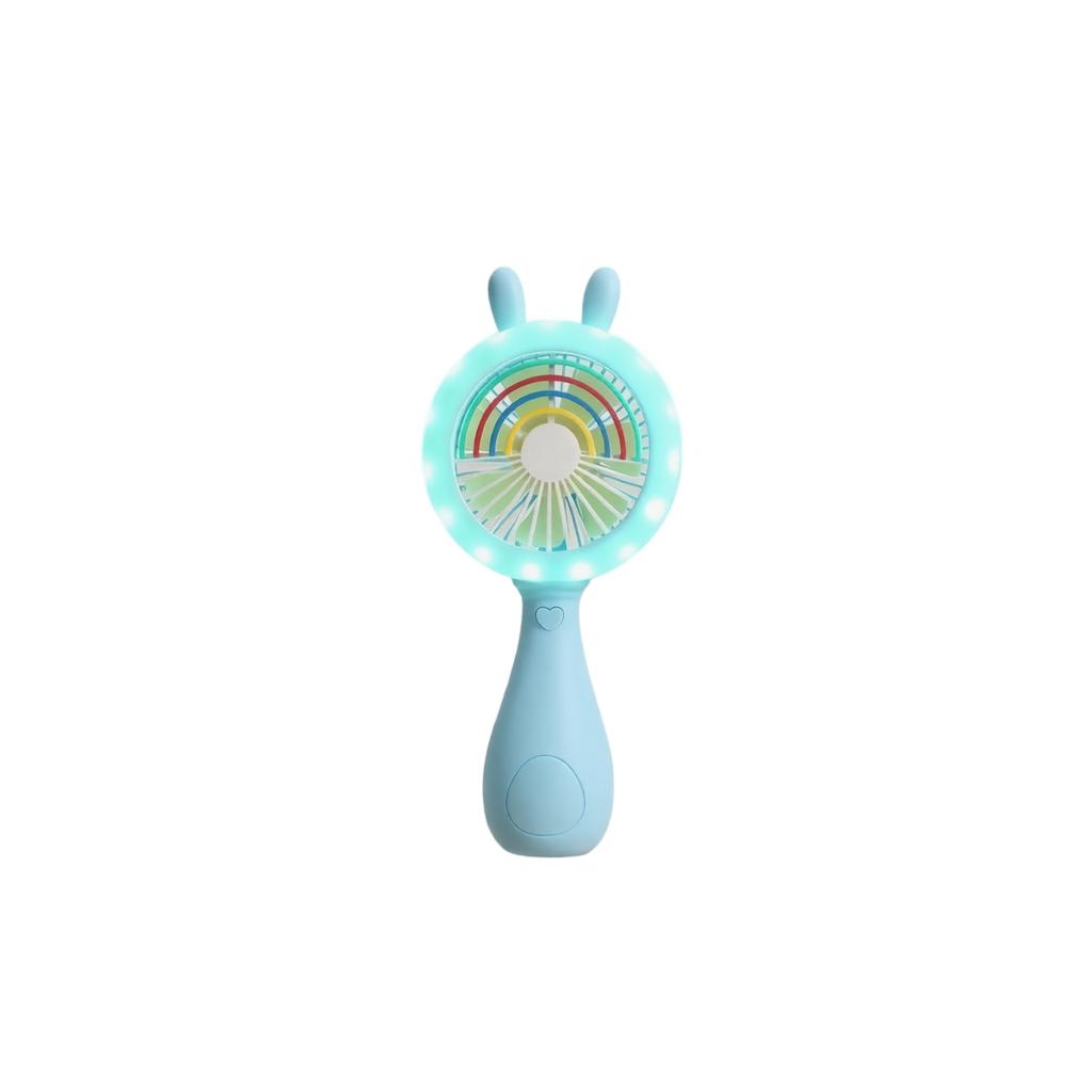 Portable Rechargeable Desktop Fan with Bunny Ear Design USB Powered Small Personal Fan with LED Light Ring Suitable for Office Home Travel Use