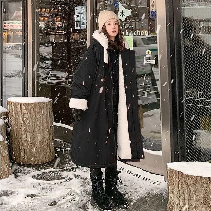 Женские зимние теплые парки с капюшоном, женское корейское свободное длинное повседневное пальто