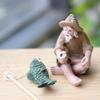 Рыбак Старик Статуэтка из смолы Статуэтка Сидящий Садовый Аквариумный Орнамент Рыбацкая Сцена Бассейн Микро-Ландшафт Садовый Бонсай Поделка