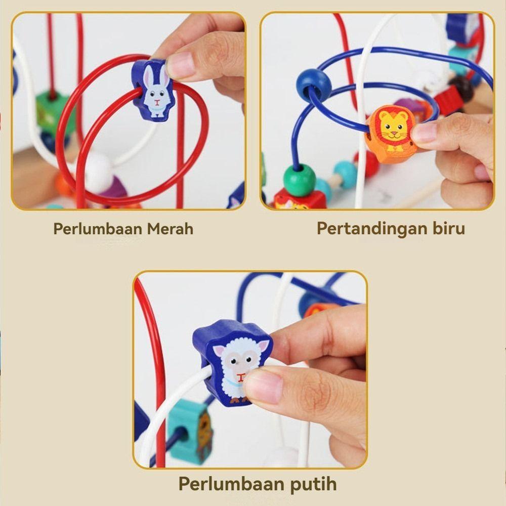 Colorful Animals Wooden Toys Wooden Beads Intelligence Building Blocks Bead Maze  Early Learning