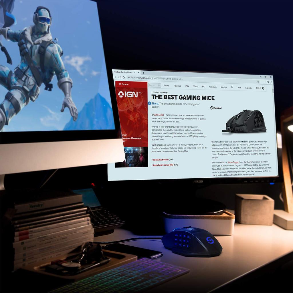 Игровая мышь UtechSmart, проводная, с боковой кнопкой, регулируемой до 16400 точек на дюйм, высокоточный лазерный тип для MMO и ПК