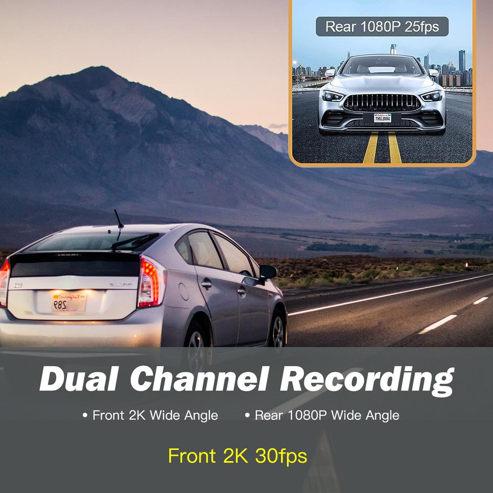 2K Car DVR Dual Lens Dash Cam For Cars, Dual Cameras Front 1440P and Rear 1080P With 1.47 Inch