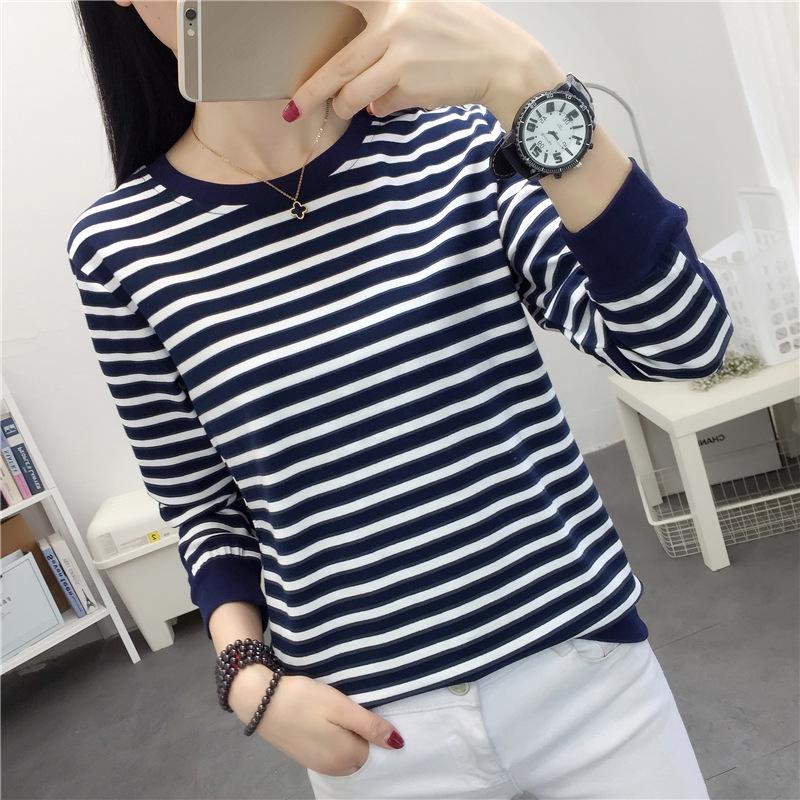 Женская свободная полосатая хлопковая футболка с длинным рукавом для весны и осени