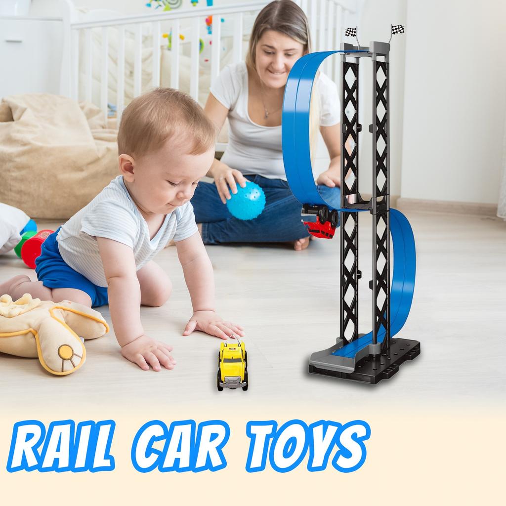 FlexTrack Flexible Race Car Track For Kids Inertial Suspension Non-derailment Anti-gravity Magnetic Railcar172in,90in,33in Long Rolls Up Portable