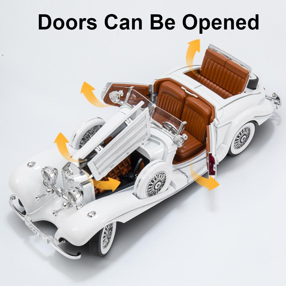 EEAO1 Крупный масштаб 1:18 Benz 500K Классическая Модель Автомобиля Игрушка Амортизация Музыка Свет Двери Открываются Модели Ретро Автомобилей Украшения Подарки