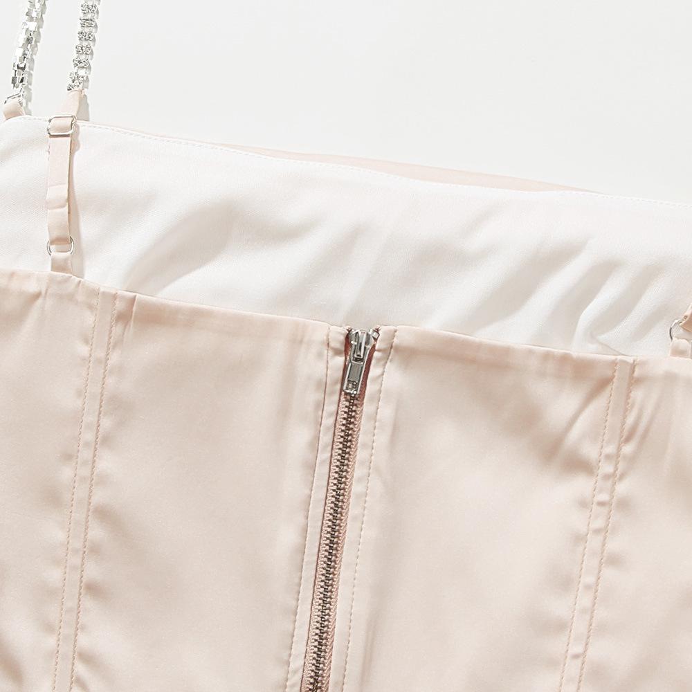 Stretch Satin Diamond Chain Sling Slim Fit Corset Crop Top Women Short Corset Female Summer Camisoles