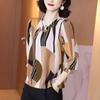 Summer New 3/4 Sleeves Top Fashion Mom's Print Chiffon Shirt Loose V Neck Women's Blouse M-3XL